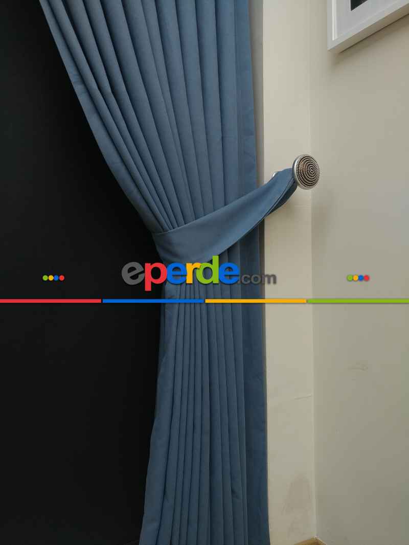 Düz Renk Dökümlü Fon Perde (150)- İndigo