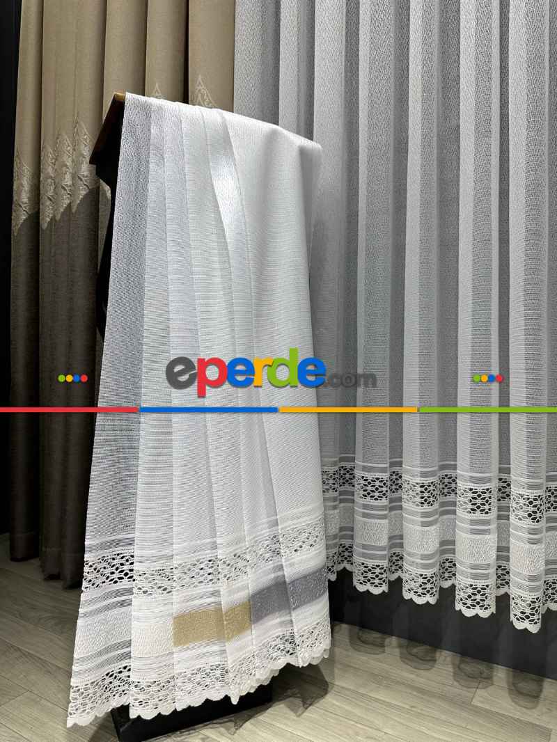 Aplik Örme Tül Perde Tek Kanat - Ekru