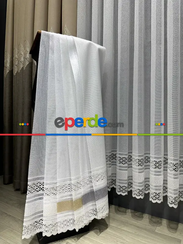 Mutfak Aplik Örme Tül Perde Tek Kanat - Ekru