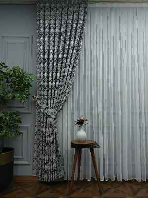 Gri Desenli Jakar Fon Perde (180)- Füme