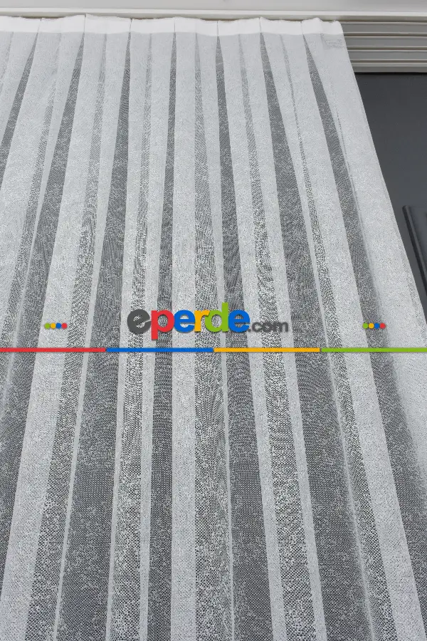 Eteği Bantlı Örme Tül - Ekru Renk Yüksek Kalite