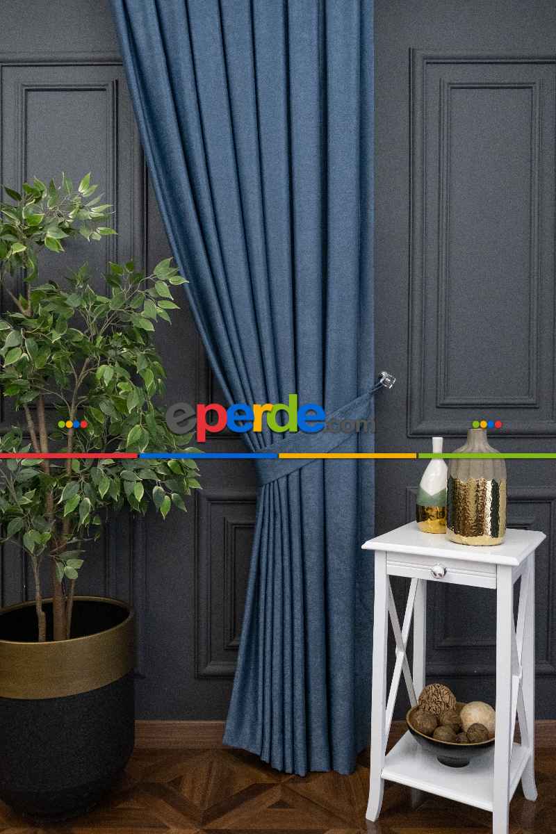 Soft İndigo Fon Perde (180)- Mavi