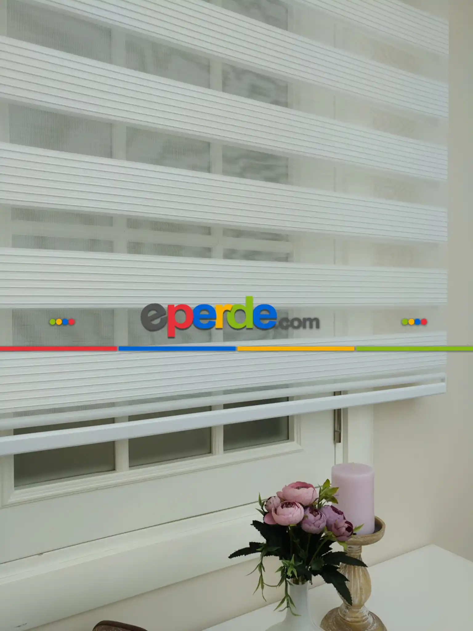 Beyaz Renk Plise Zebra Perde (kalın Zeminli)- Beyaz