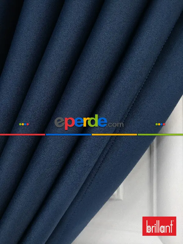 Yatak Odası - Brillant Karartma Blackout Koyu Mavi Renk Fon Perde- Mavi Koyu