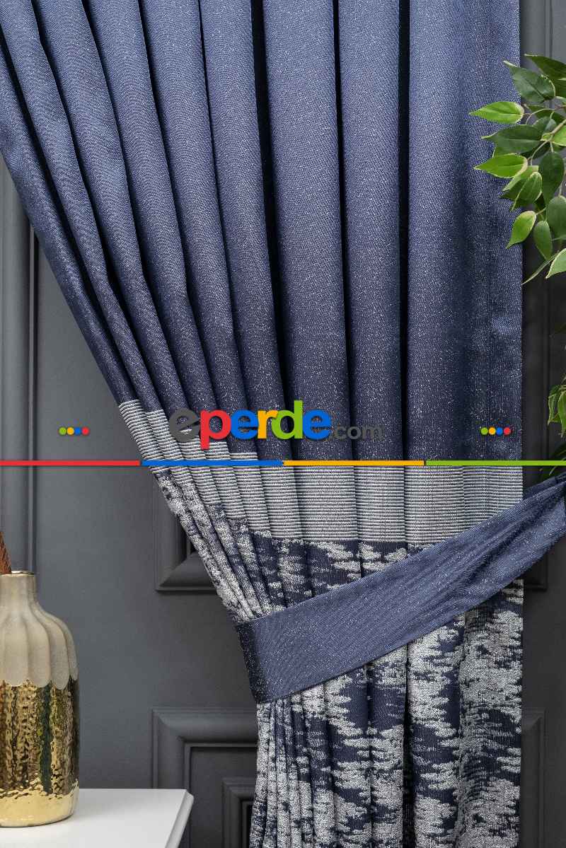 Lacivert Jakar Etek Pano Dökümlü Gramajlı Uygun Fiat Fon Perde (180)- Lacivert