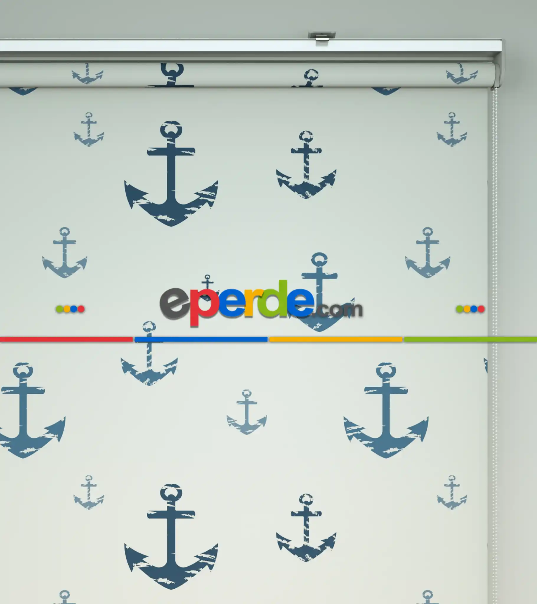 Çapa Desenli Baskılı Stor Perde- Mavi-gri-füme-antrasit-ekru