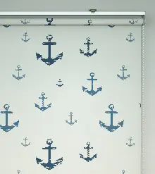 Çapa Desenli Baskılı Stor Perde- Mavi-gri-füme-antrasit-ekru