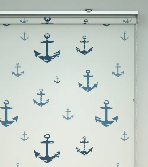 Çapa Desenli Baskılı Stor Perde- Mavi-gri-füme-antrasit-ekru