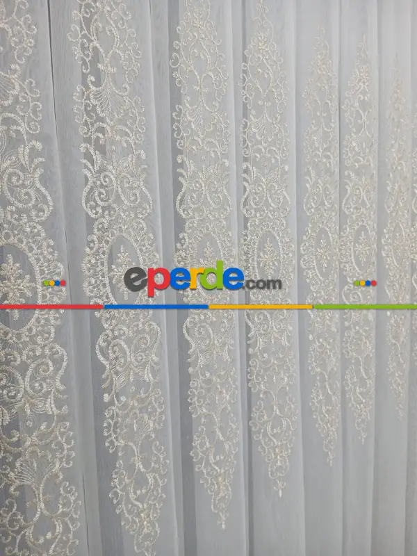 Salon - Brillant Gold Altin Sim Varakli Şehrazat model Tül Perde