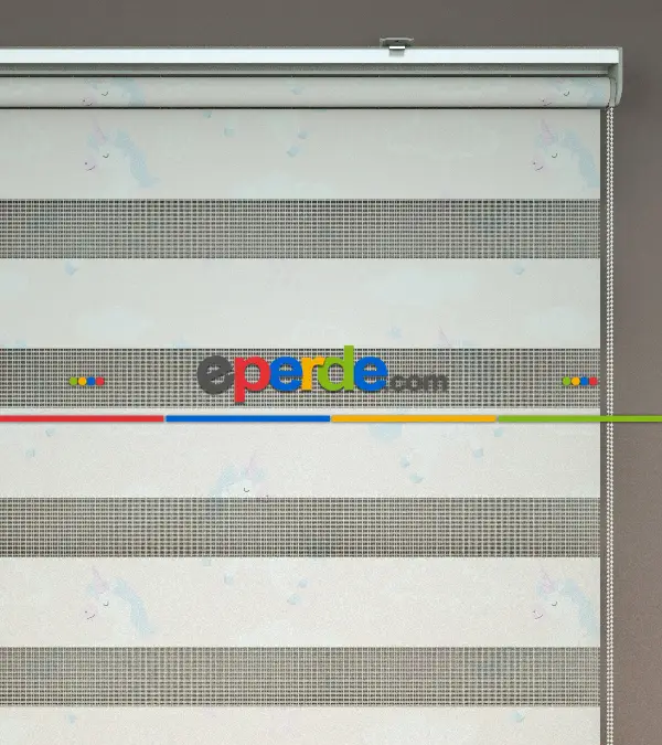 Bulut Desenli Baskılı Zebra Perde- Çok Renkli