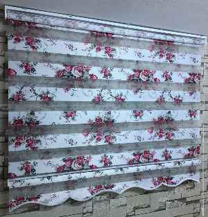Çiçek Baskılı Zebra Perde- Pembe-Fuşya