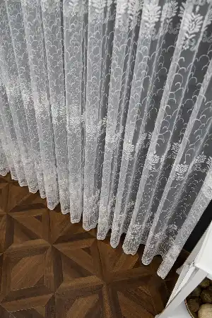 Salon Tül - Brode Yoğun İşlemeli Tül Perde Çok Dökümlü - Ütü İstemez - İtinalı Dikiş