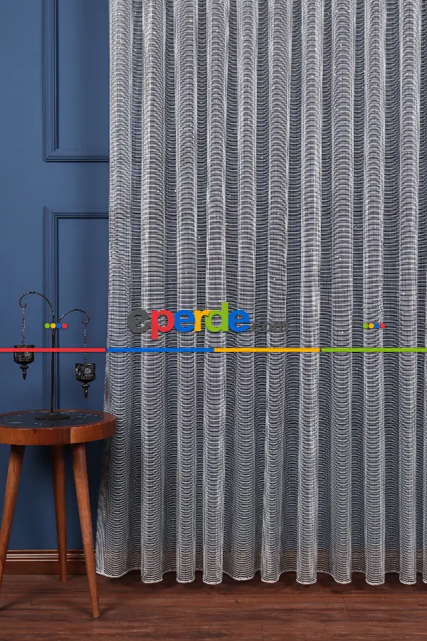 Gri - Siyah Pul Işlemeli Tül Perde Ütü Istemez