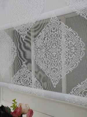 Çiftli Sistem Örme Tül Stor Perde Ve Stor Perde Üsküp 01- Ekru