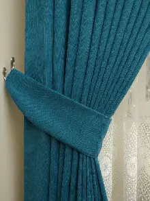 Petrol Mavi Düz Sade Mutfak Fon Perde Yan Kanat Perdesi- Petrol Mavisi