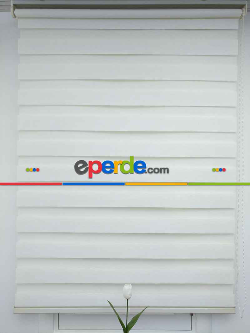 Zebra Perde- Ekru Renk Bambu Zebra Perde (kalın Zeminli)- Ekru