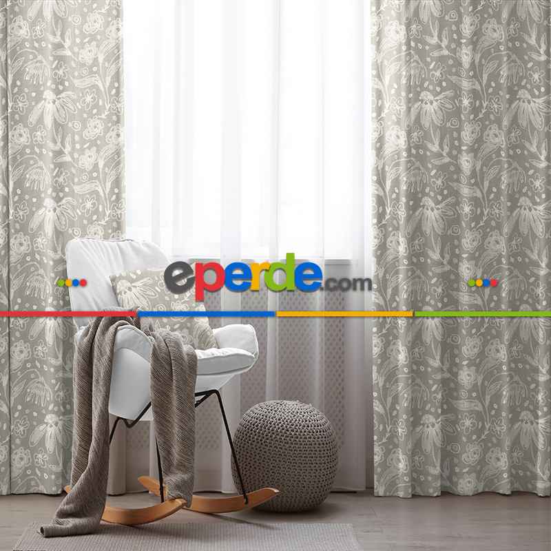 Oturma Odası Fon Perde Evim1596 Kumaşı Kalındır Duck Bezi Değildir- Mavi-beyaz