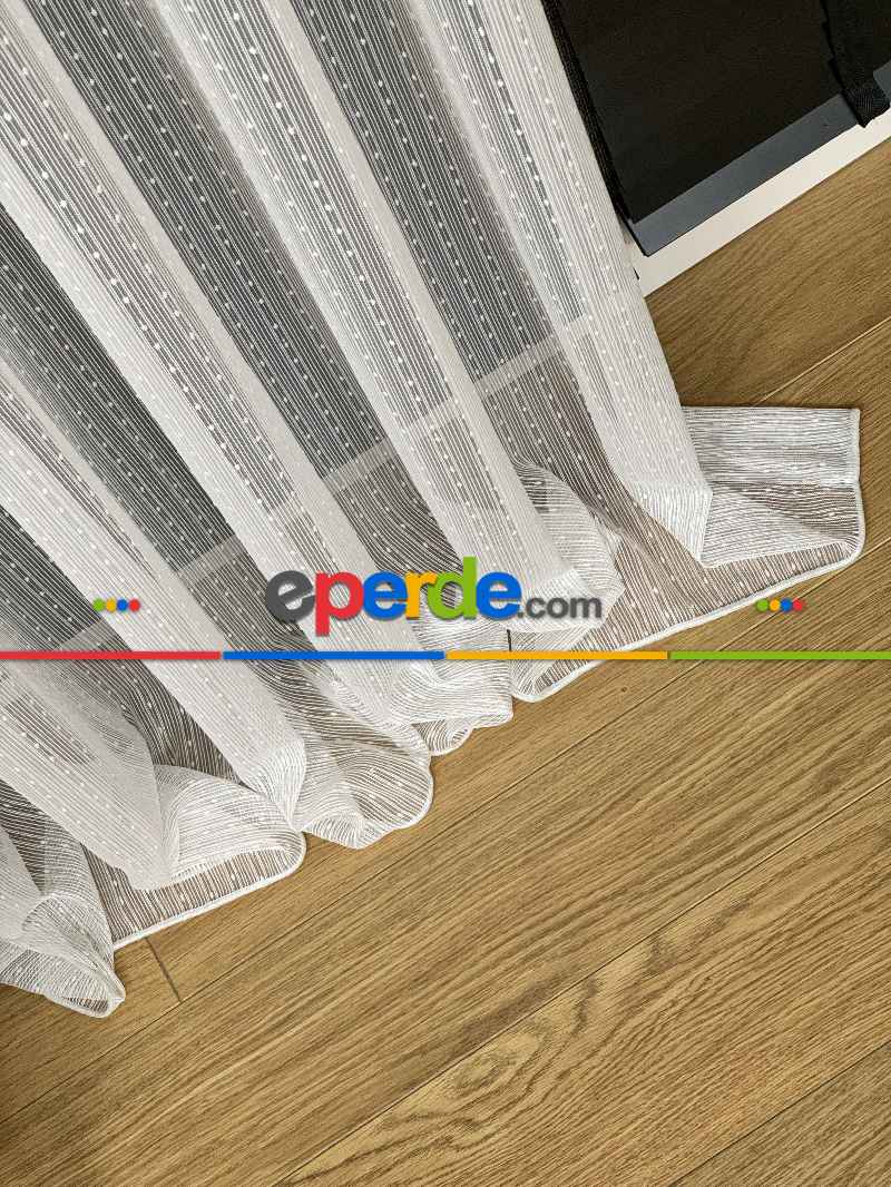 Mutfak Tül Çizgili Ponponlu Tül Perde - Ürün Videosu Açıklamada Vardır