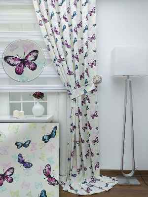 Kelebek Desenli Çocuk Odası Fon Perde ( Leke Tutmaz )- Turkuaz-mor-fuşya-hardal Yeşili