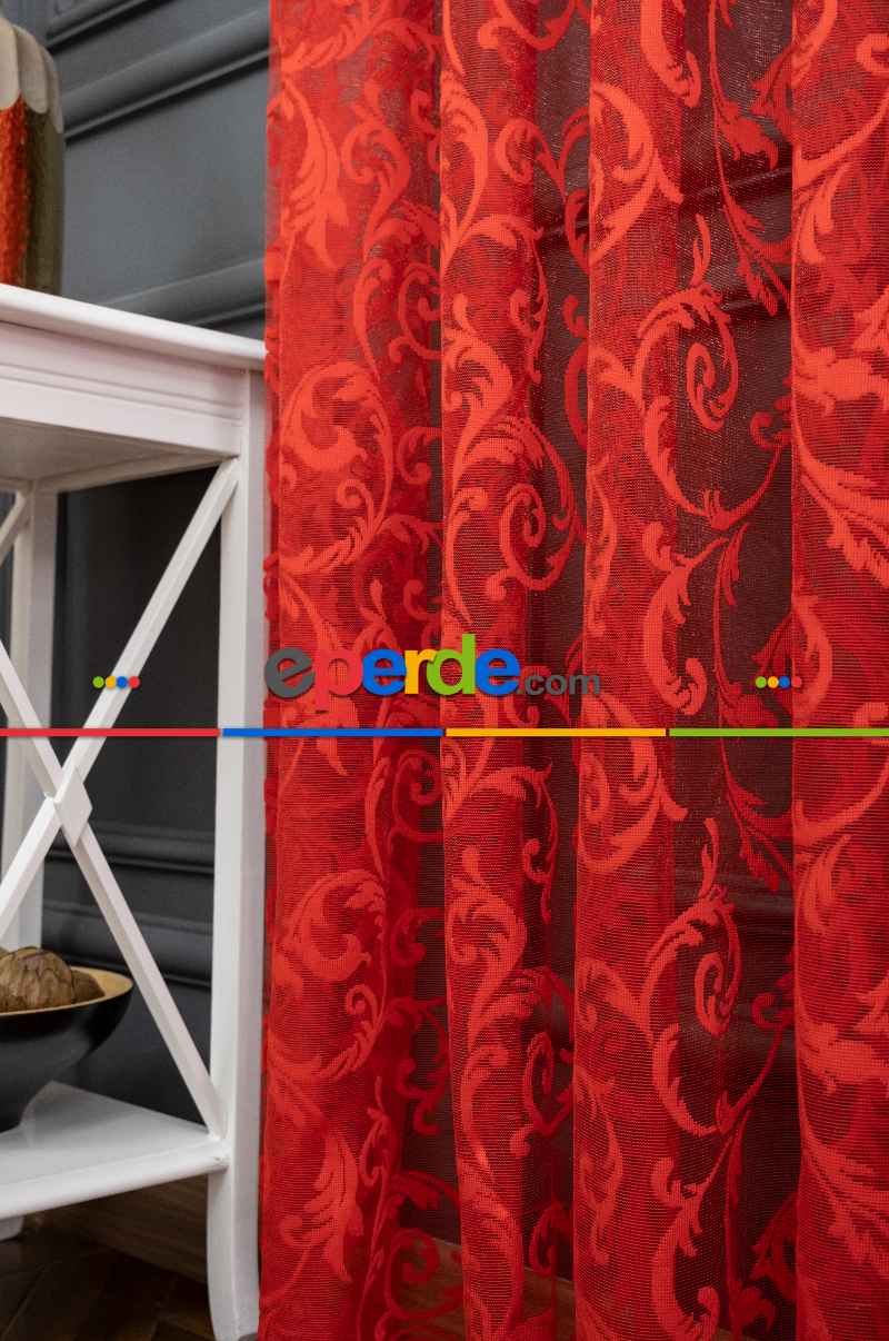 Sarmaşık Şal Desen Kırmızı Renk Desen Tasarım Tül