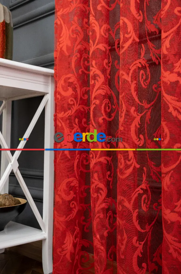 Sarmaşık Şal Desen Kırmızı Renk Desen Tasarım Tül