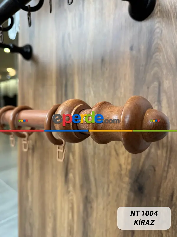 Kiraz Meşe Raylı Veya Raysız Plastik Halkalı Rustik Perde Askısı