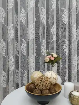 Modern Serpme Yaprak Desenli Tül Perde - Ekru