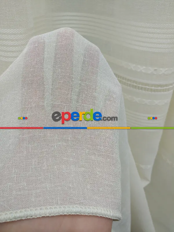 Salon Tül - Krem - Keten Tül Perde- Krem