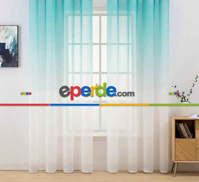 Mint Yeşil Üstden Renk Geçişli Tül Perde