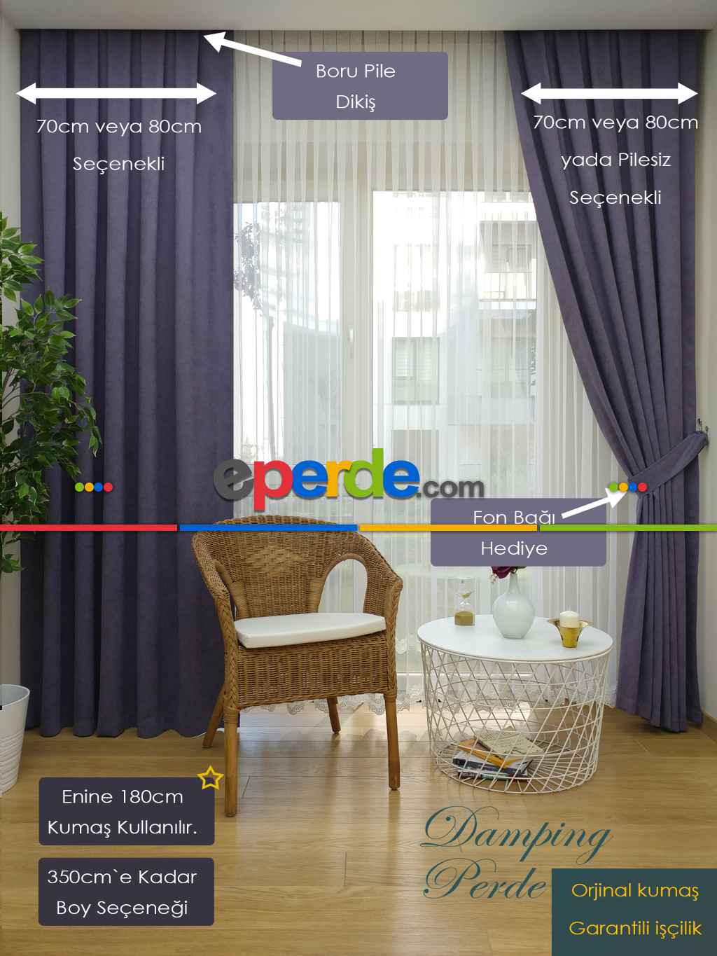 Mor Düz Fon Perde - Mor