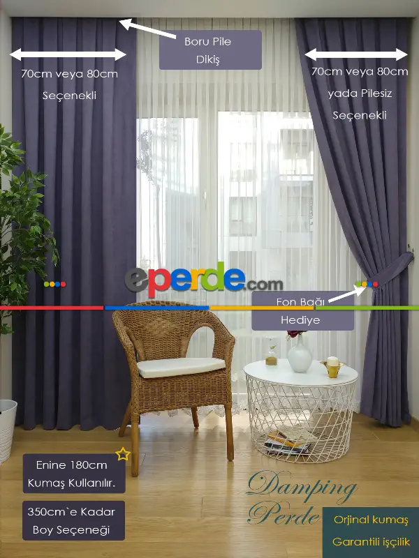 Mor Düz Fon Perde - Mor