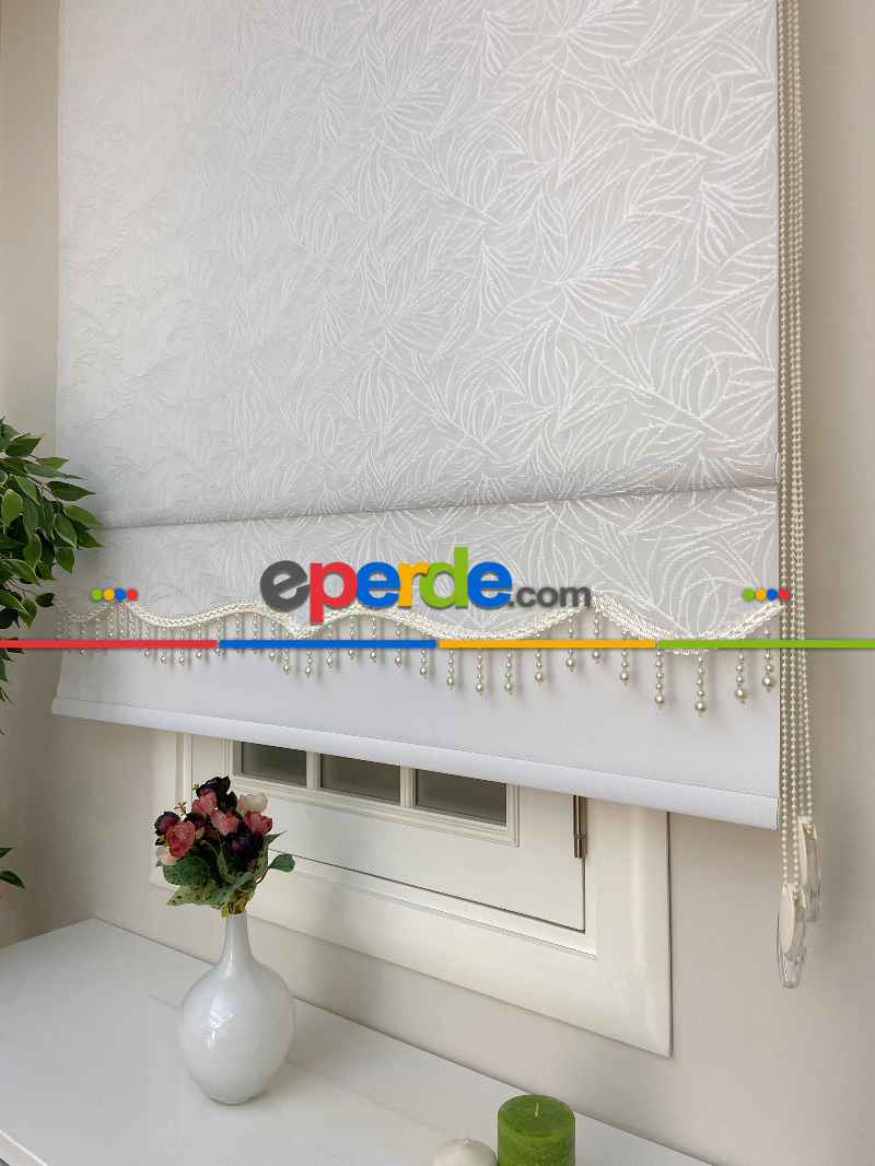 Brillant - Stor Perde - Yeni Sezon Çiftli Sistem Tül Ve Stor Perde - Çam Desen- Krem Açık-ekru