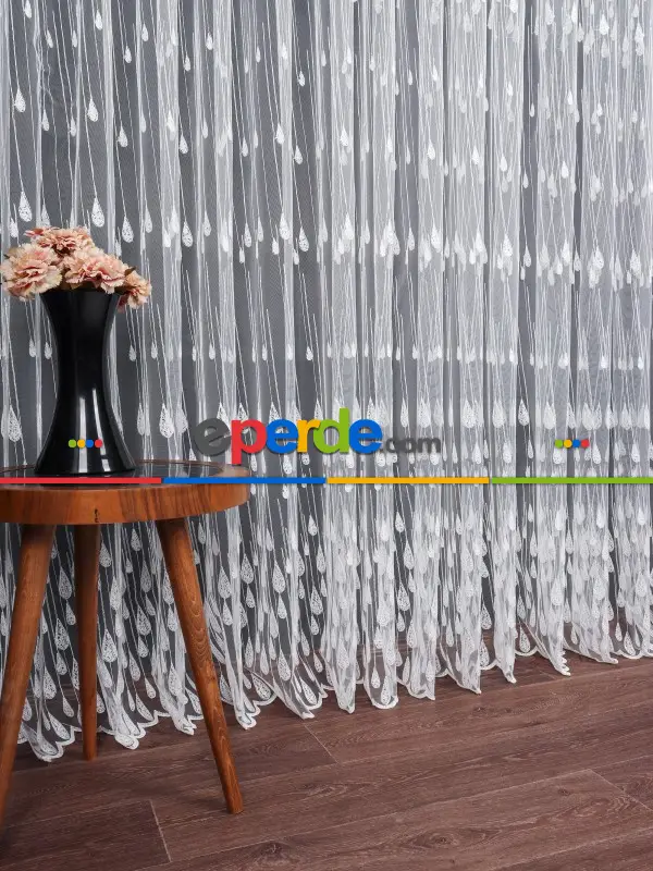 Damlacık Desenli Brode İşlemeli Tül Perde