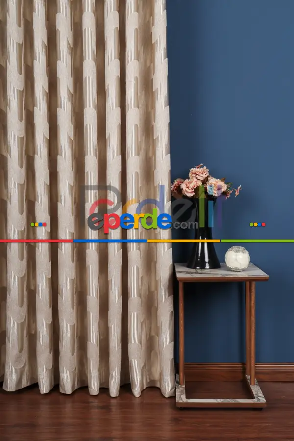 Avantgarde Krem Dalgalar Desenli– Modern Jakar Dokuma Fon Perde