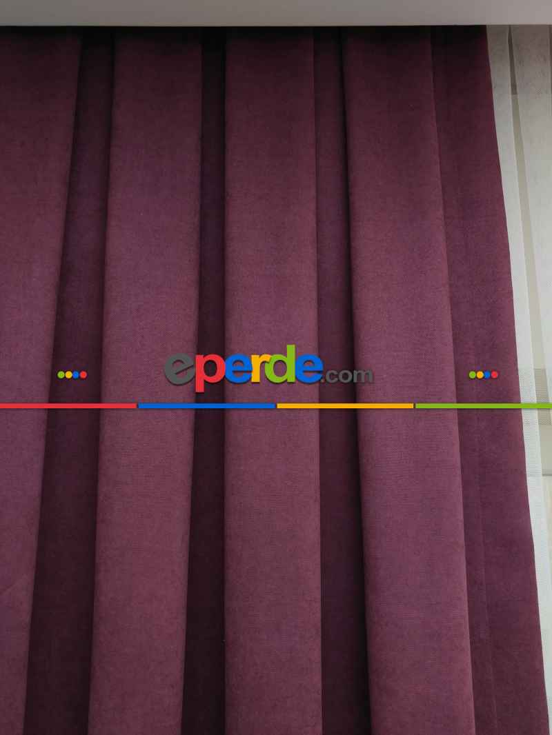 Mürdüm Düz Sade Mutfak Fon Perde Yan Kanat Perdesi- Mürdüm