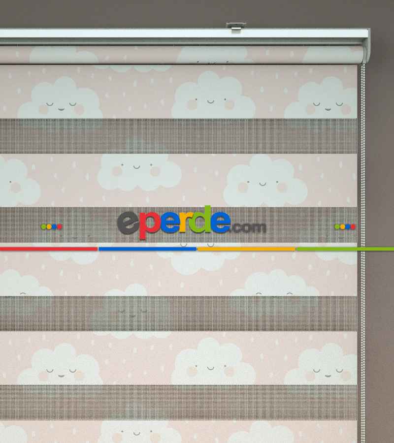 Bulut Desenli Baskılı Zebra Perde- Çok Renkli