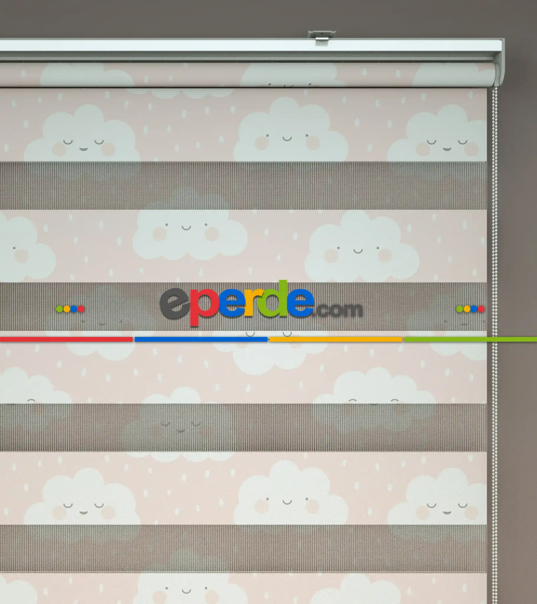 Bulut Desenli Baskılı Zebra Perde- Çok Renkli