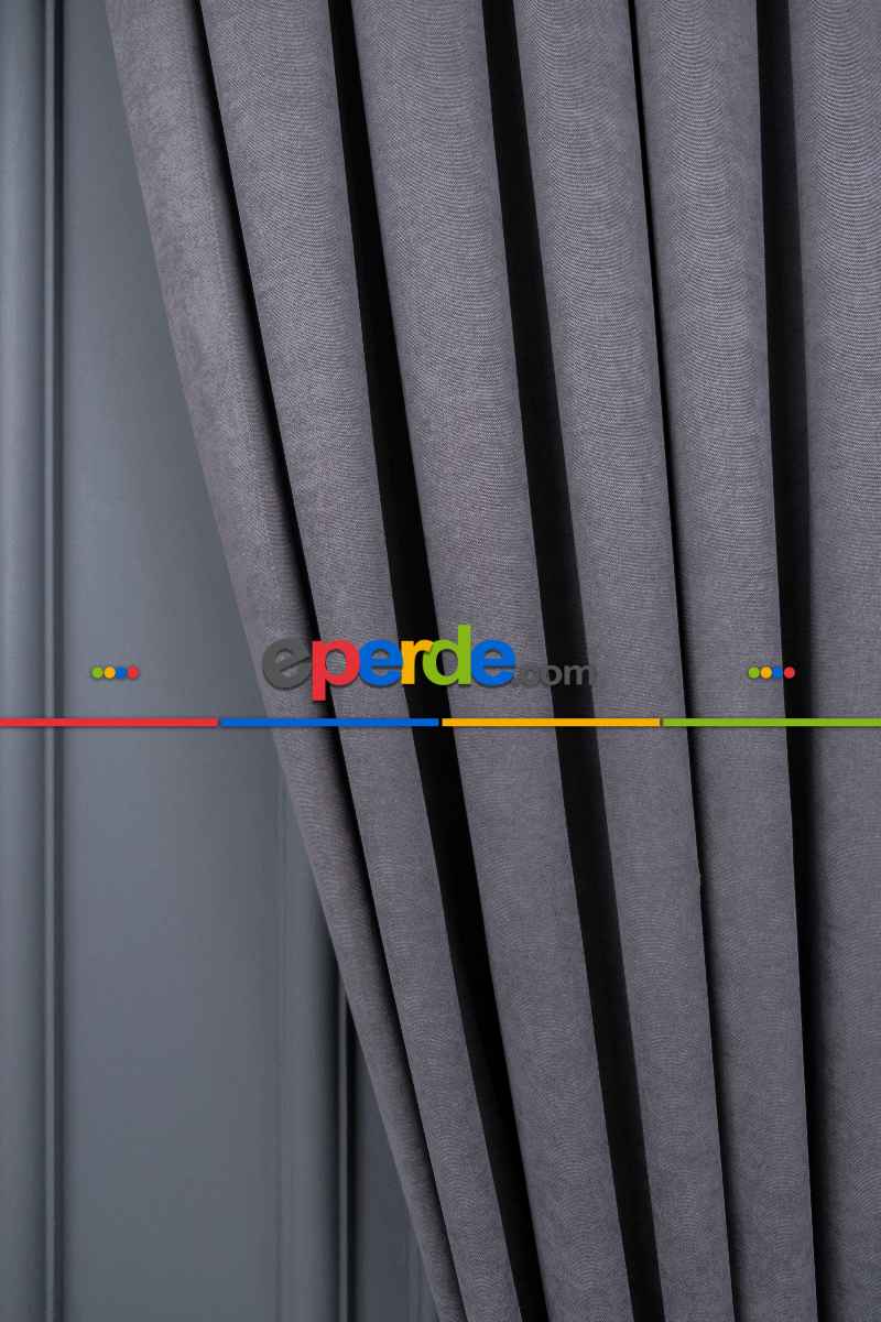 Salon - Koyu Gri Düz Fon Perde Dökümlü Fon Perde