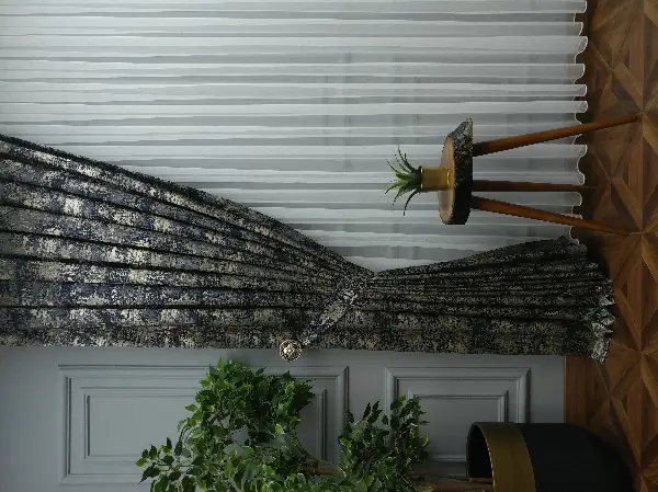 Patine Desenli Lacivert Jakar Fon Perde (180)- Lacivert