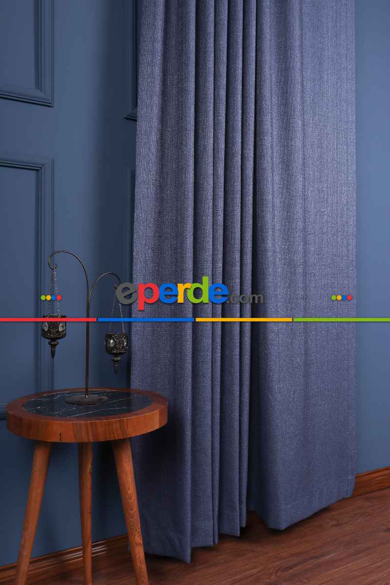 Gece Mavi Jakar Dokuma Fon Perde