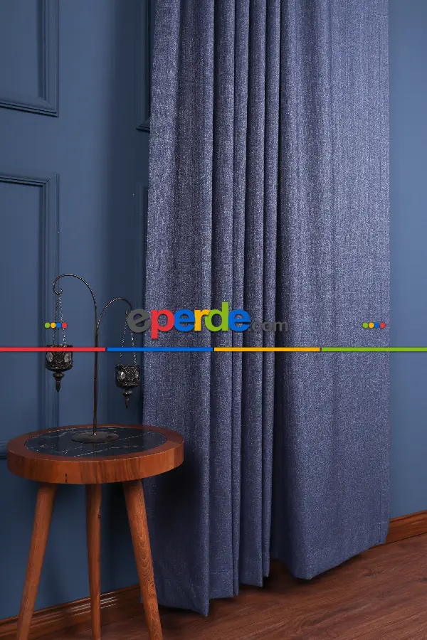 Yatak Odası - Gece Mavi Jakar Dokuma Fon Perde