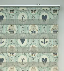 Çapa Ve Kalp Baskılı Zebra Perde- Gri-füme-antrasit-beyaz-su Yeşili