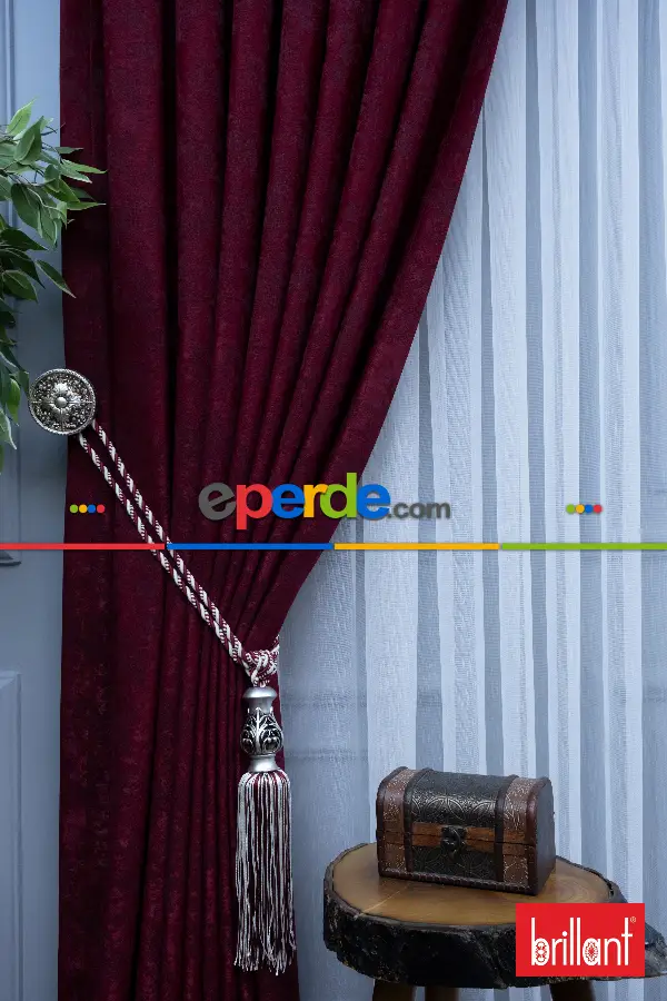 Brillant Jakar Desen Fon Perde ( Dökümlü Fon )- Vişne