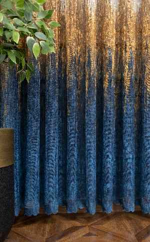 Modern Hardal Ve Mavi Desenli Degrade Geçişli Örme Tül Perde Yüksek Kalite