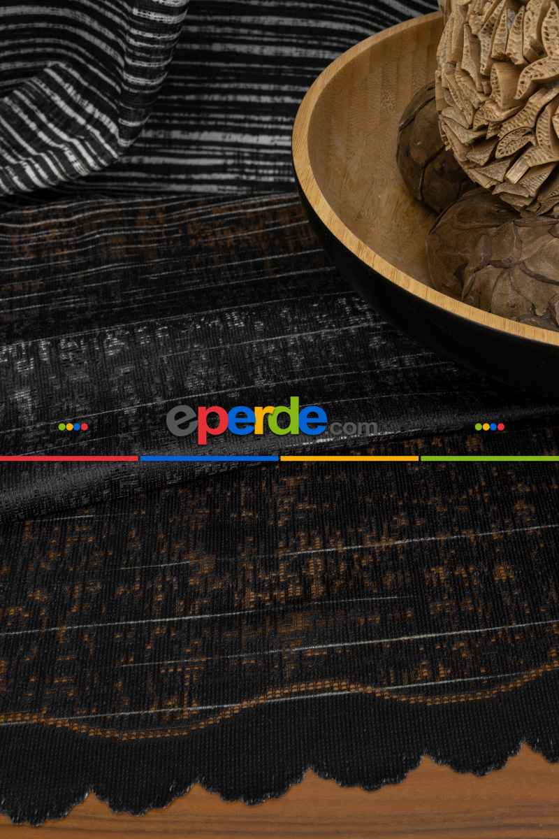 Çizgi Modern Desenli Örme Tül - Siyah ( Degrade Geçişli )