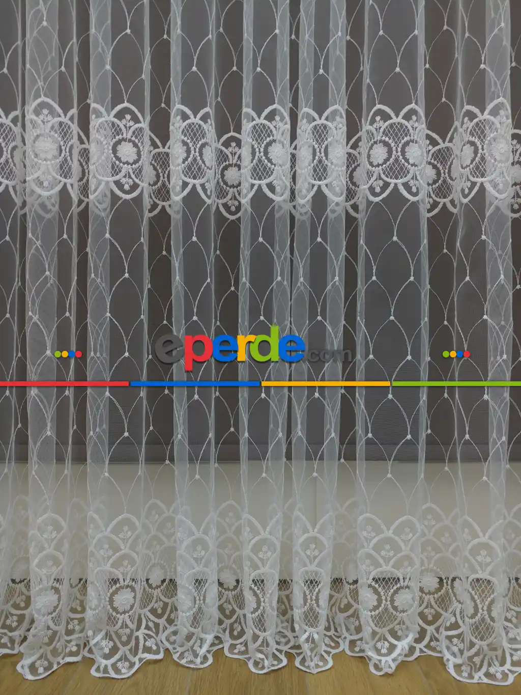 Brode İşlemeli Tül Perde- Ekru