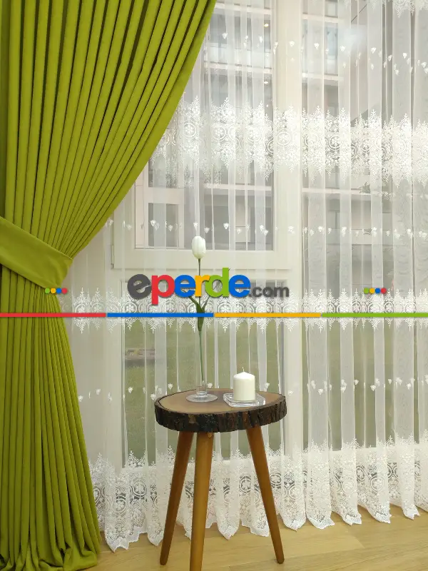 Yağ Yeşili Düz Sade Fon Perde ( Dökümlü Fon )- Açık Yeşil