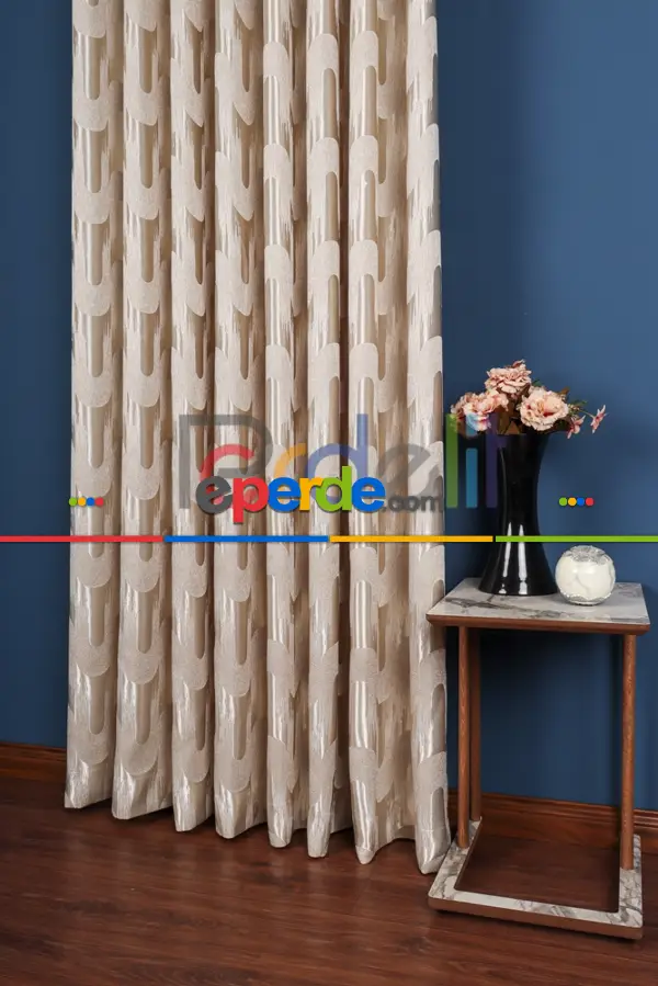 Avantgarde Krem Dalgalar Desenli– Modern Jakar Dokuma Fon Perde
