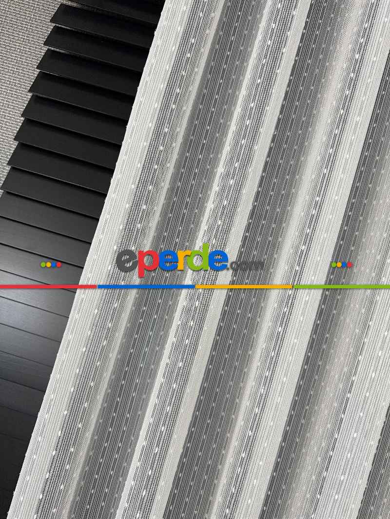 Mutfak Tül Çizgili Ponponlu Tül Perde - Ürün Videosu Açıklamada Vardır