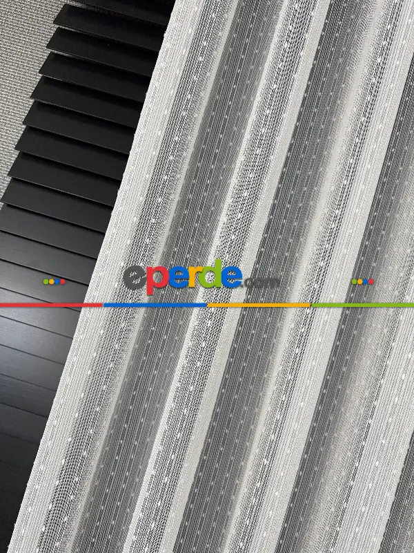 Mutfak Tül Çizgili Ponponlu Tül Perde - Ürün Videosu Açıklamada Vardır